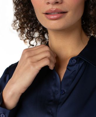 Women's Long-Sleeve Button-Front Satin Shirt