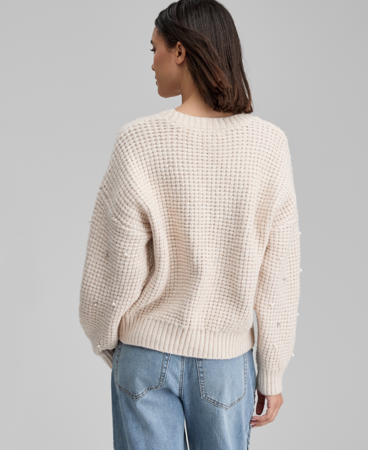 And Now This Petite Crewneck Embellished Sweater, Macy's Exclusive In Neutral