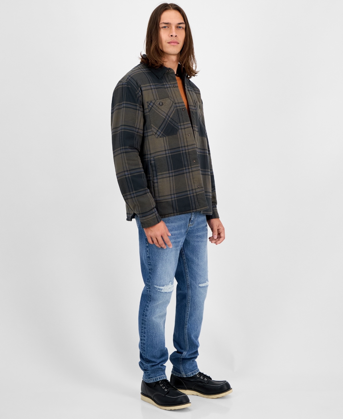Sun + Stone Men's Mack Long Sleeve Snap-front Plaid Shirt Jacket, Macy's Exclusive In Brown