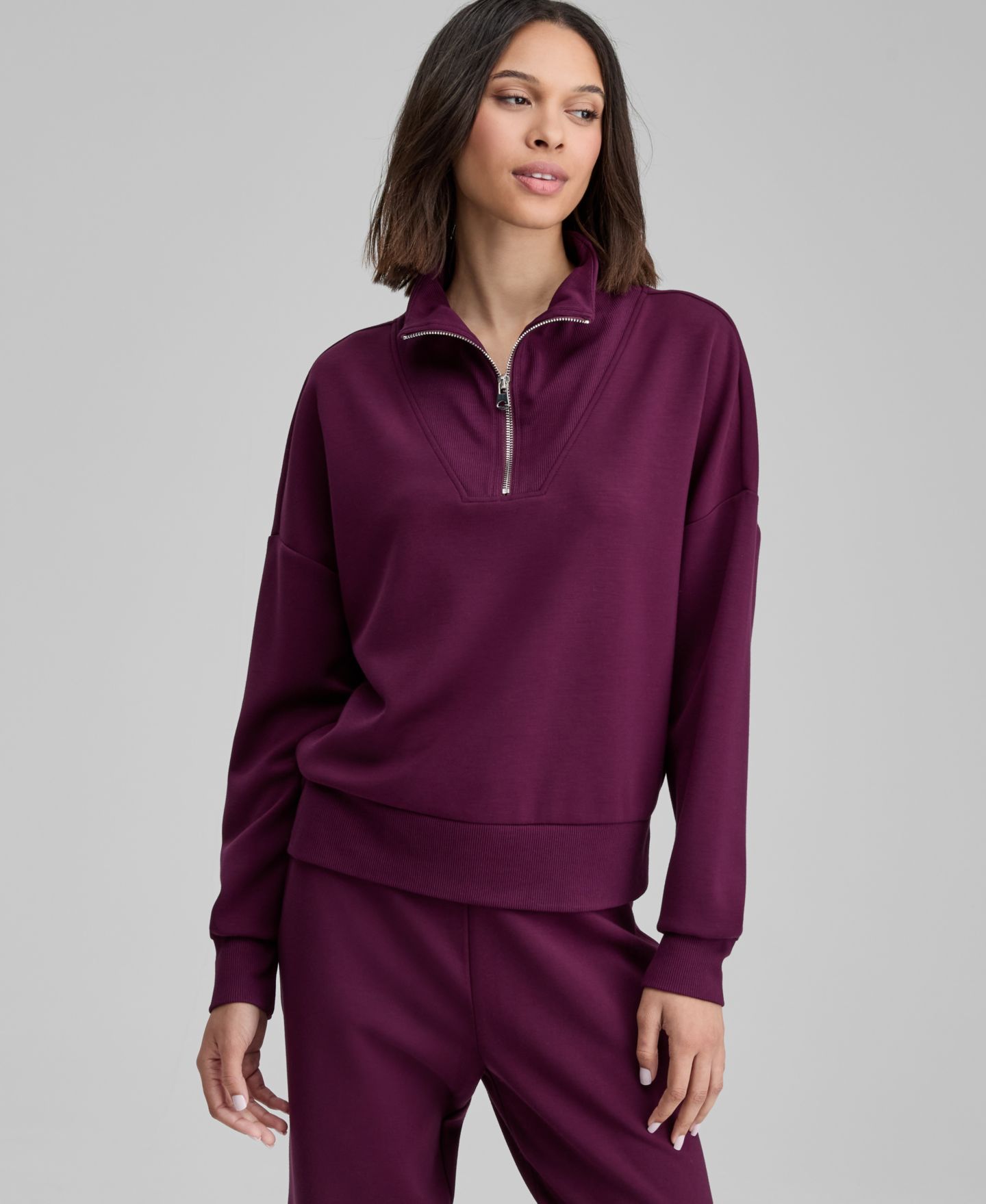Женский свитшот And Now This And Now Cozy Scuba Quarter-Zip, цвет: Бордовый сливовый — фото 1