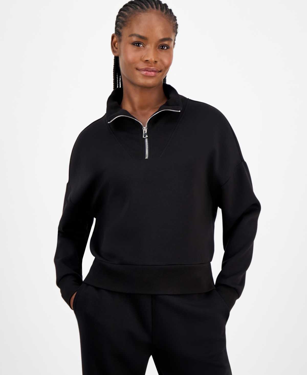 And Now This And Now Women's Cozy Scuba Quarter-zip Sweatshirt, Macy's Exclusive In Black