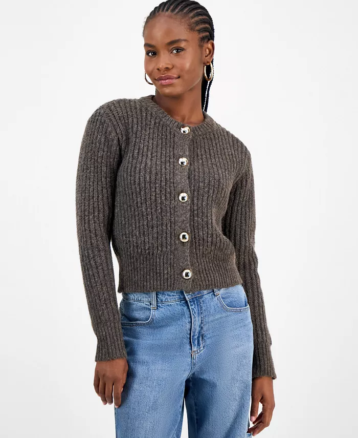 Women's Dome-Button Cropped Cardigan - thumbnail 3