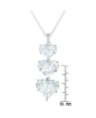 Cubic Zirconia Sterling Silver White Gold Plated Triple Heart Shape Pendant