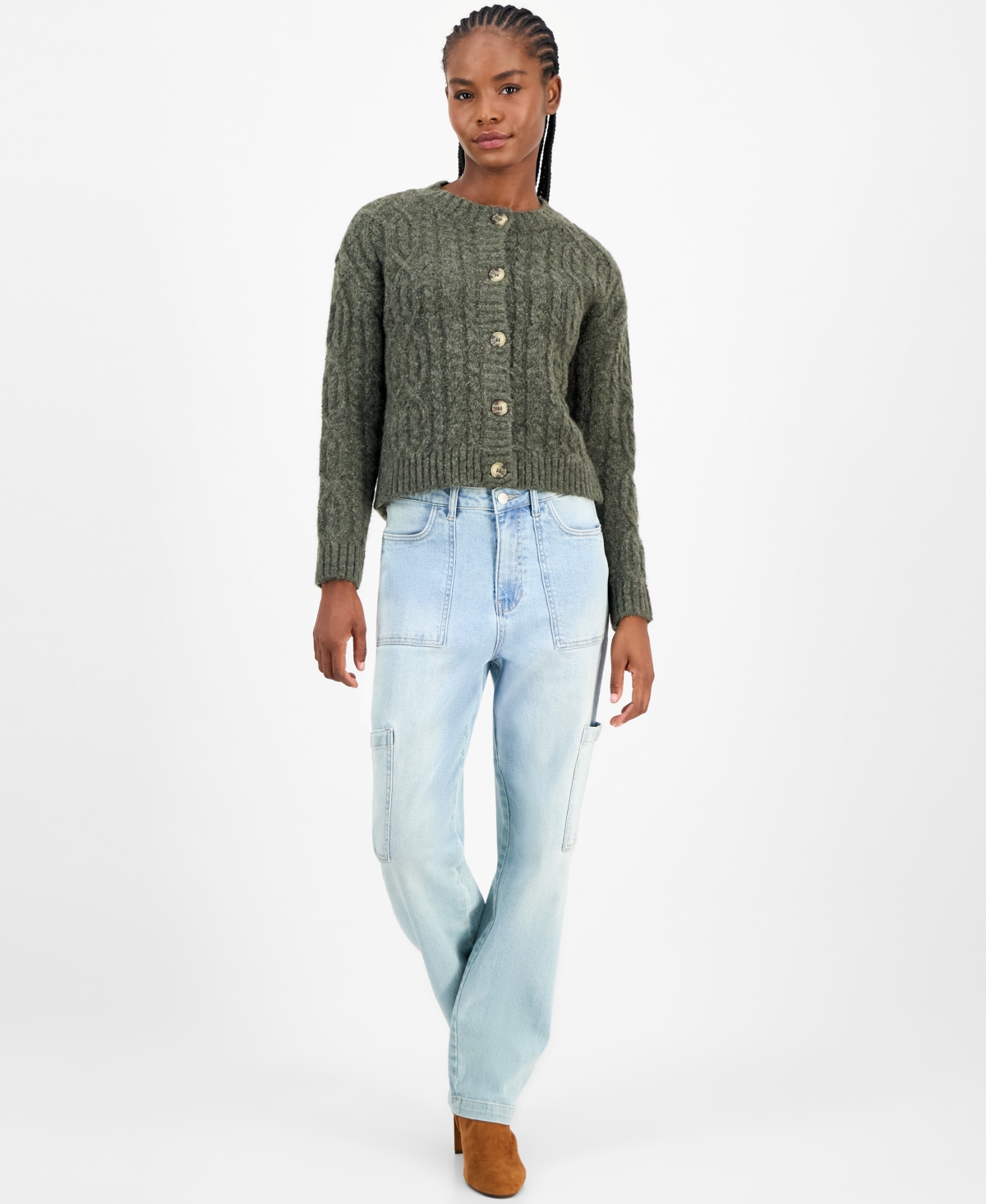 And Now This Women's Flecked Cable-knit Cropped Cardigan, Macy's Exclusive In Gray