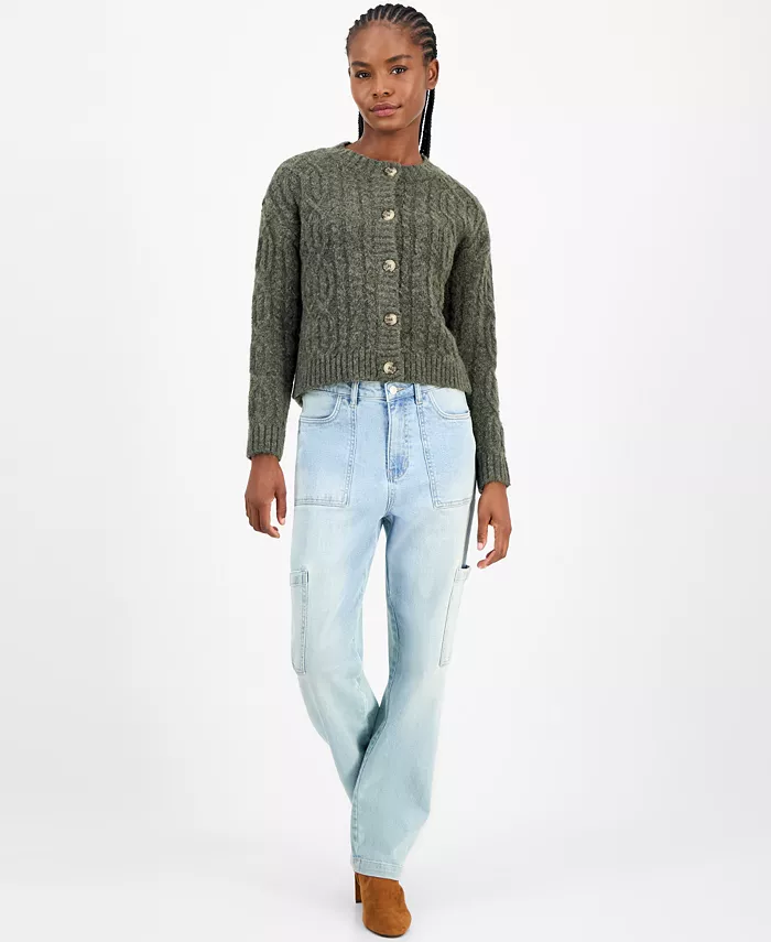 Women's Flecked Cable-Knit Cropped Cardigan - thumbnail 2