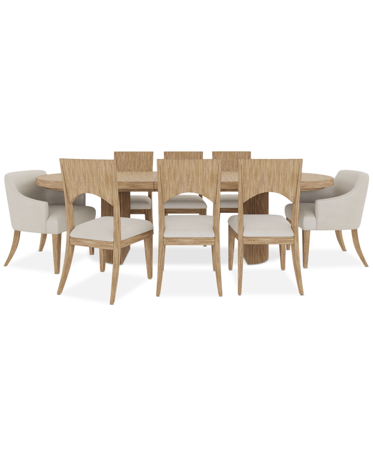 Macy's Frandlyn 9pc Dining Set (table + 6 Side Chairs + 2 Host Chairs) In Brown
