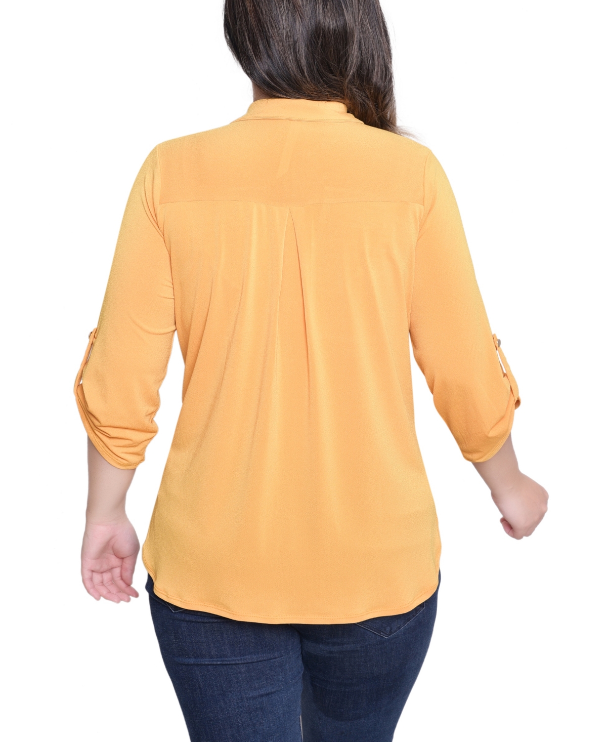 Ny Collection Petite 3/4 Roll Tab Zip Front Top In Orange