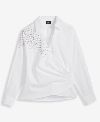 Women's Embellished Faux-Wrap Shirt, Macy's Exclusive