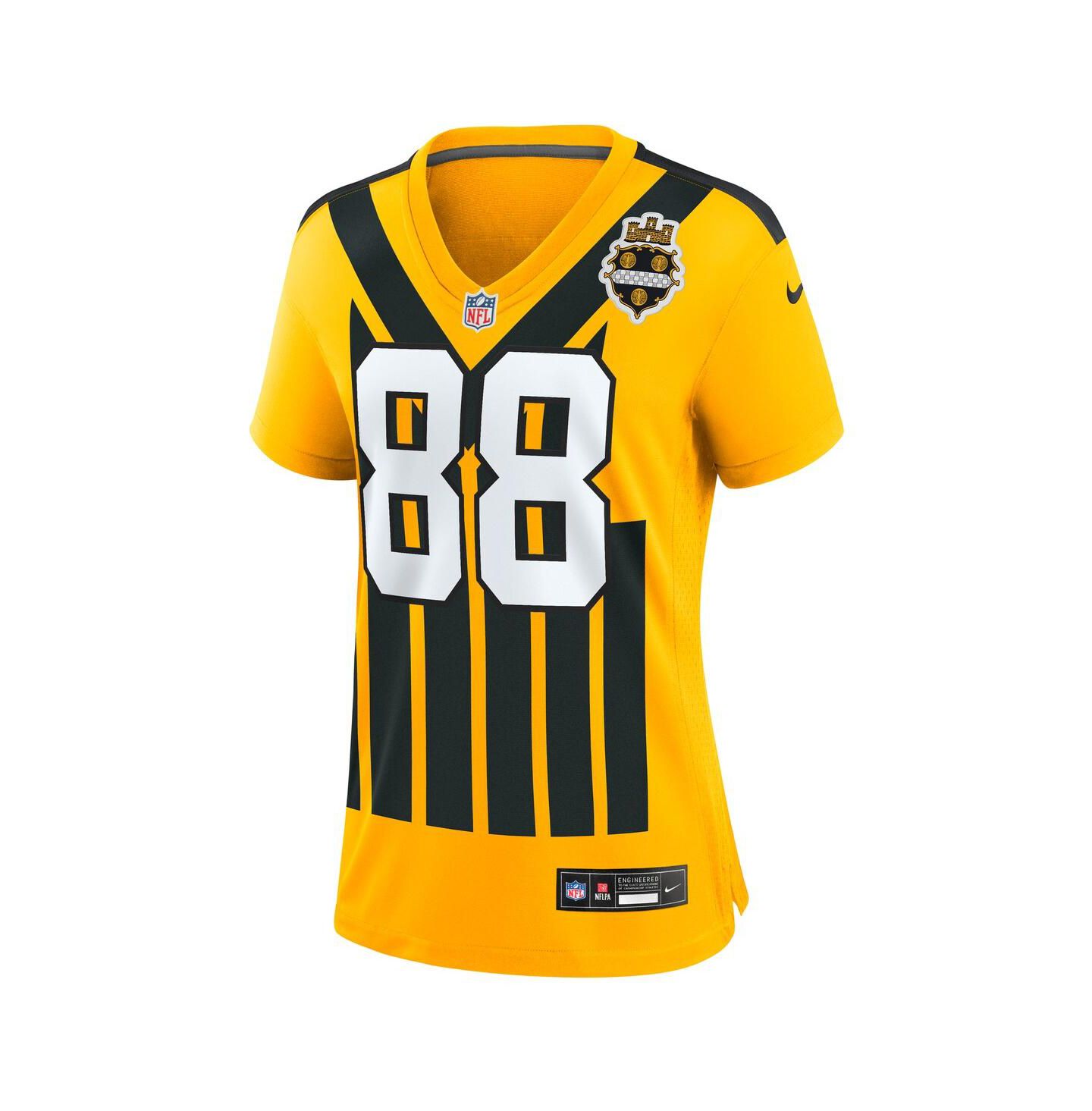 Женский топ Nike Pat Freiermuth Gold Pittsburgh Steelers Alternate 1933 Throwback Game Jersey — фото 2
