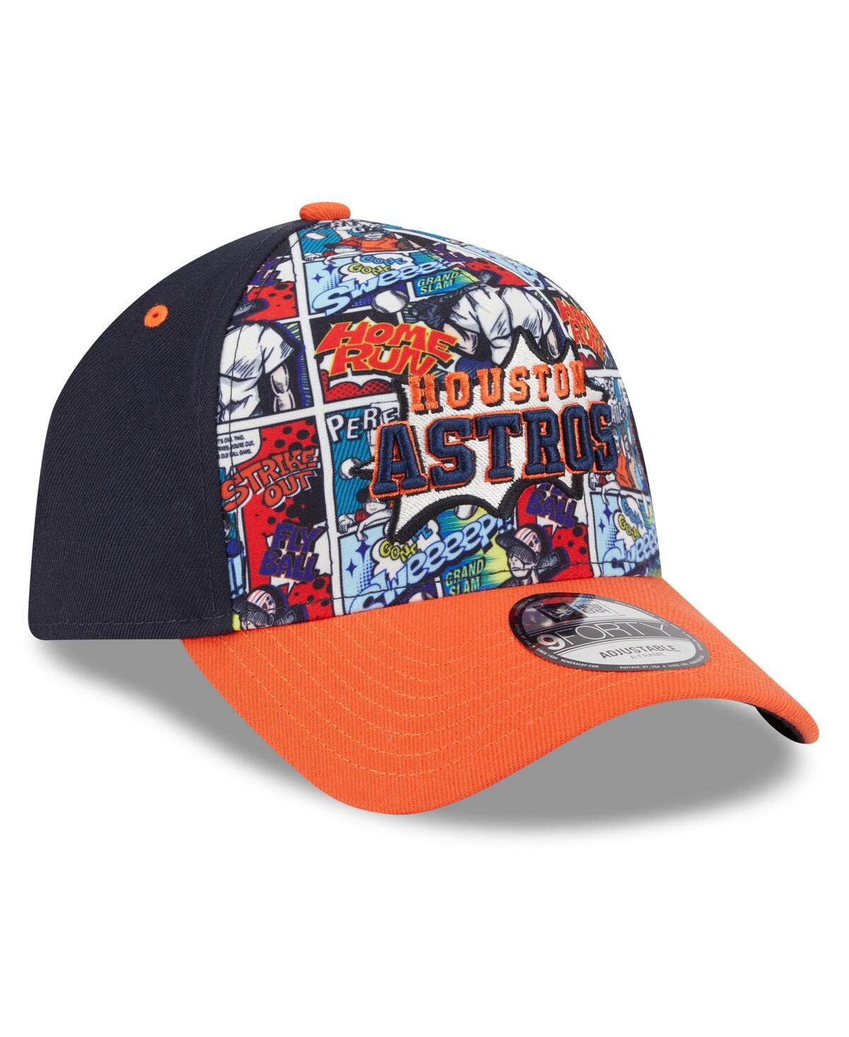 New Era Big Boys And Girls Navy/orange Houston Astros 2025 Mlb Diamond Hero Edition A-frame 9forty Adjustabl In Blue