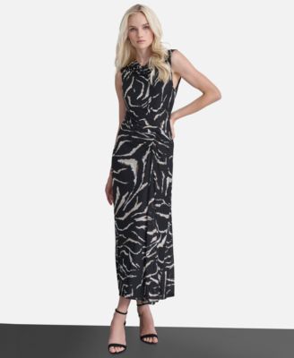 Women's Sleeveless Cowl Neck Ruched Long Dress