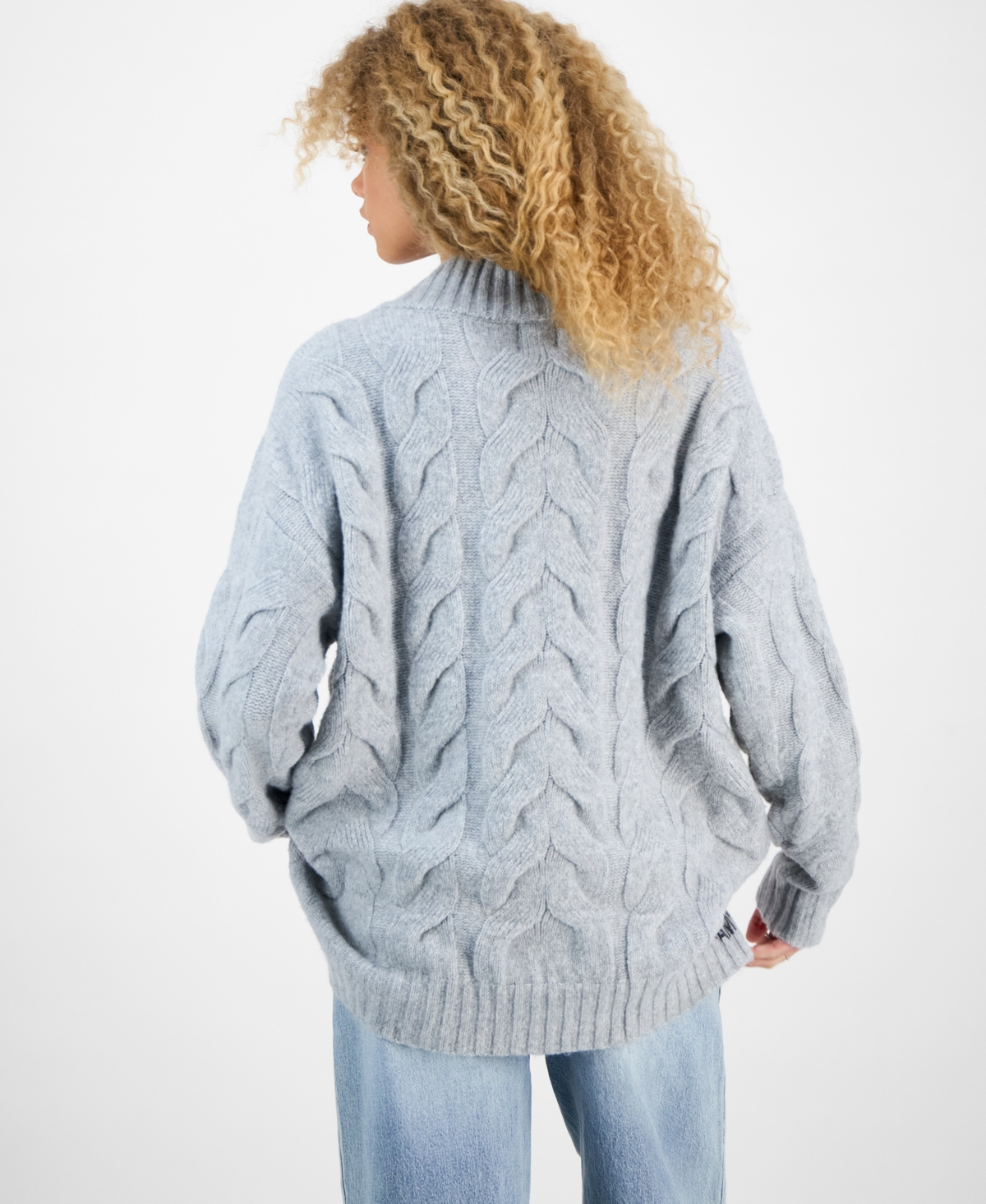 Hippie Rose Juniors' V-Neck Cable-Knit Sweater