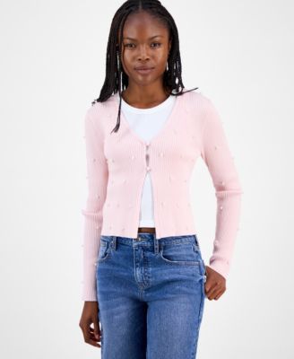 Madden Girl - Juniors' Faux-Pearl Ribbed Cardigan