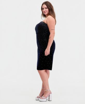 Trendy Plus Size Strapless Rhinestone Dress