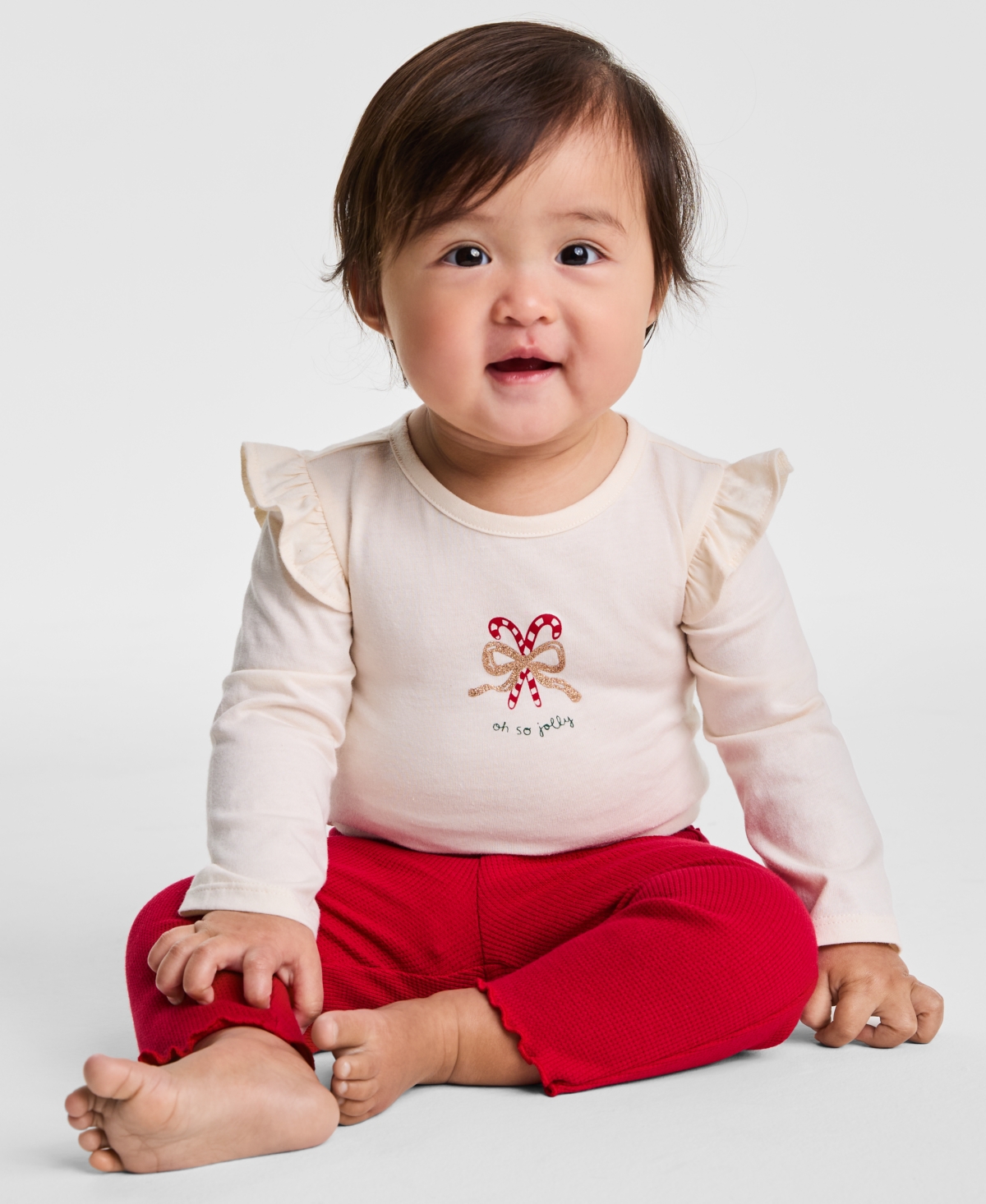 Carter's Baby Girls Candy Cane Ruffle Bodysuit and Pants, 2-Piece Set