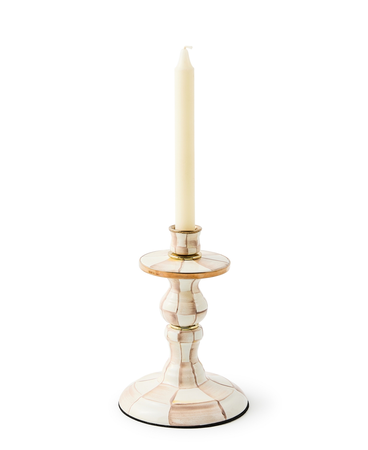 Mackenzie-childs Mocha Check Small Candlestick In Multi