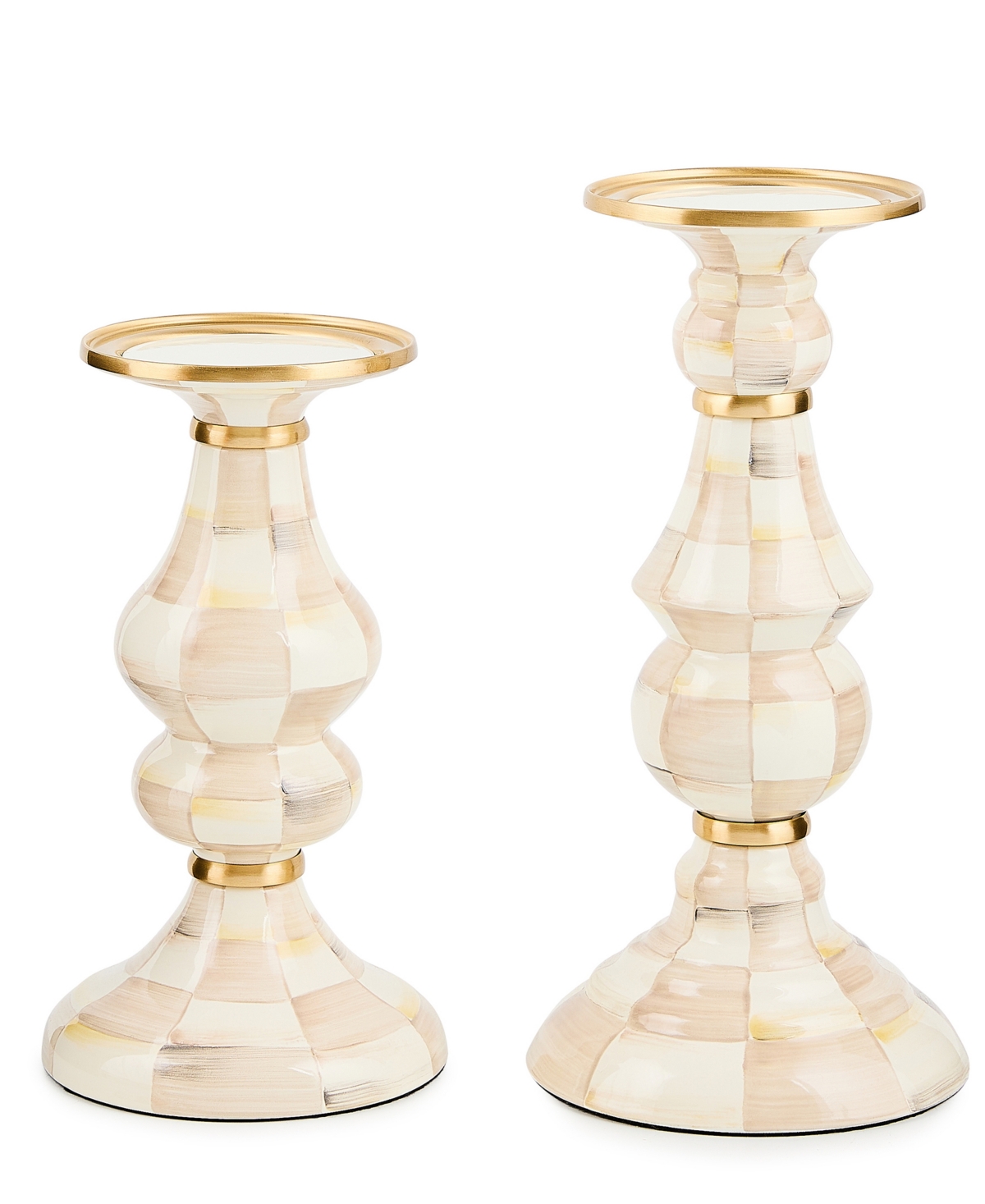 MacKenzie-Childs Mocha Check Medium Pillar Candlestick