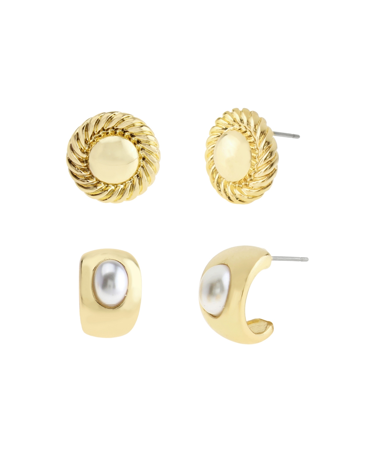 Steve Madden Faux Mother Of Pearl Ribbed Circle Cuff Duo Earring Set