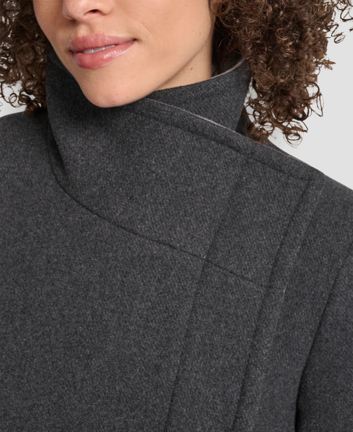 Dkny Women's Wing Collar Asymmetrical Wrap Coat In Gray