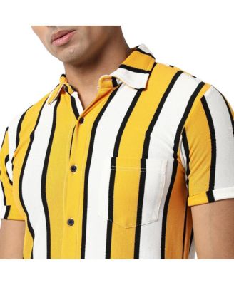 Men's Yellow Striped Regular Fit Casual Shirt