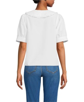 Women's Carefree Cotton Puff Sleeve Statement Collar Shirt