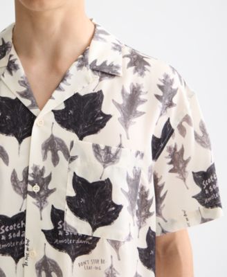 Men's Relaxed Fit Short Sleeve Marble Print Button-Front Camp Shirt