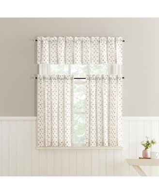 Ridgewood Floral Stripe Semi-Sheer Rod Pocket Kitchen Curtain Tier Pair