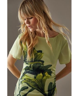 Women's Placement Print Crinkle Midi Satin Dress