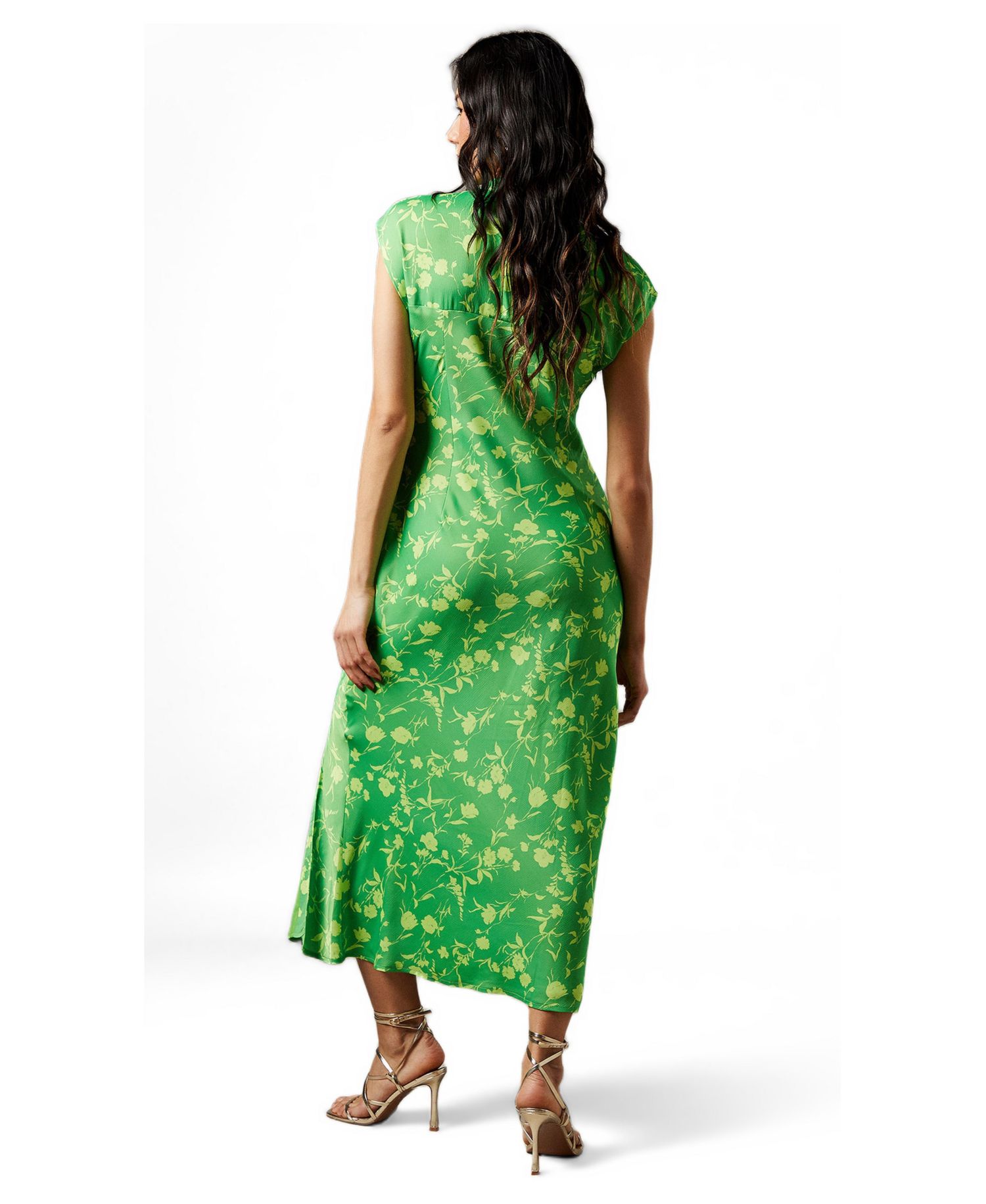 Women's Crinkle Satin Button Side Midi Dress