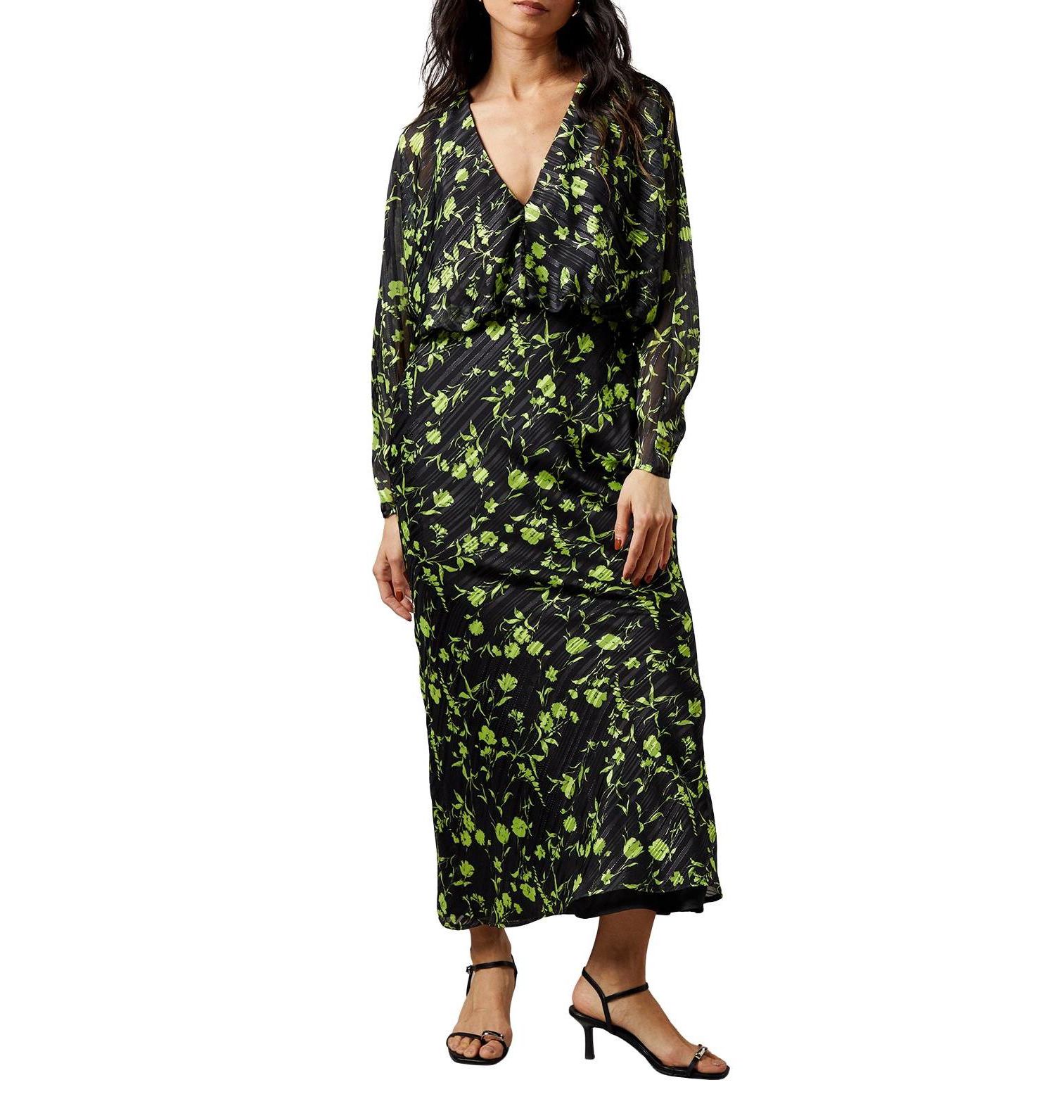Women's Shadow Stripe Floral Batwing Midi Dress