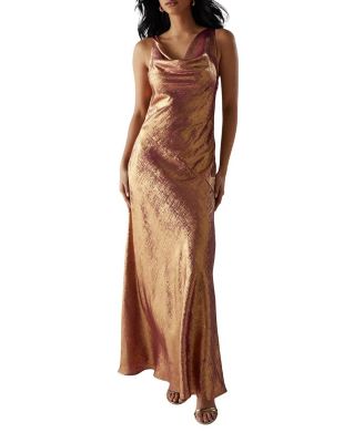 Women's Metallic Lame Cowl Neck Maxi Dress