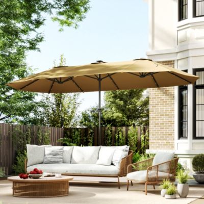 13' Double-Sided Patio Umbrella with Solar Lights and Crank