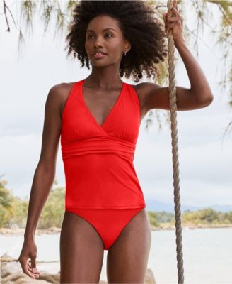 Women's V-Neck Plunge X Back Tankini Top