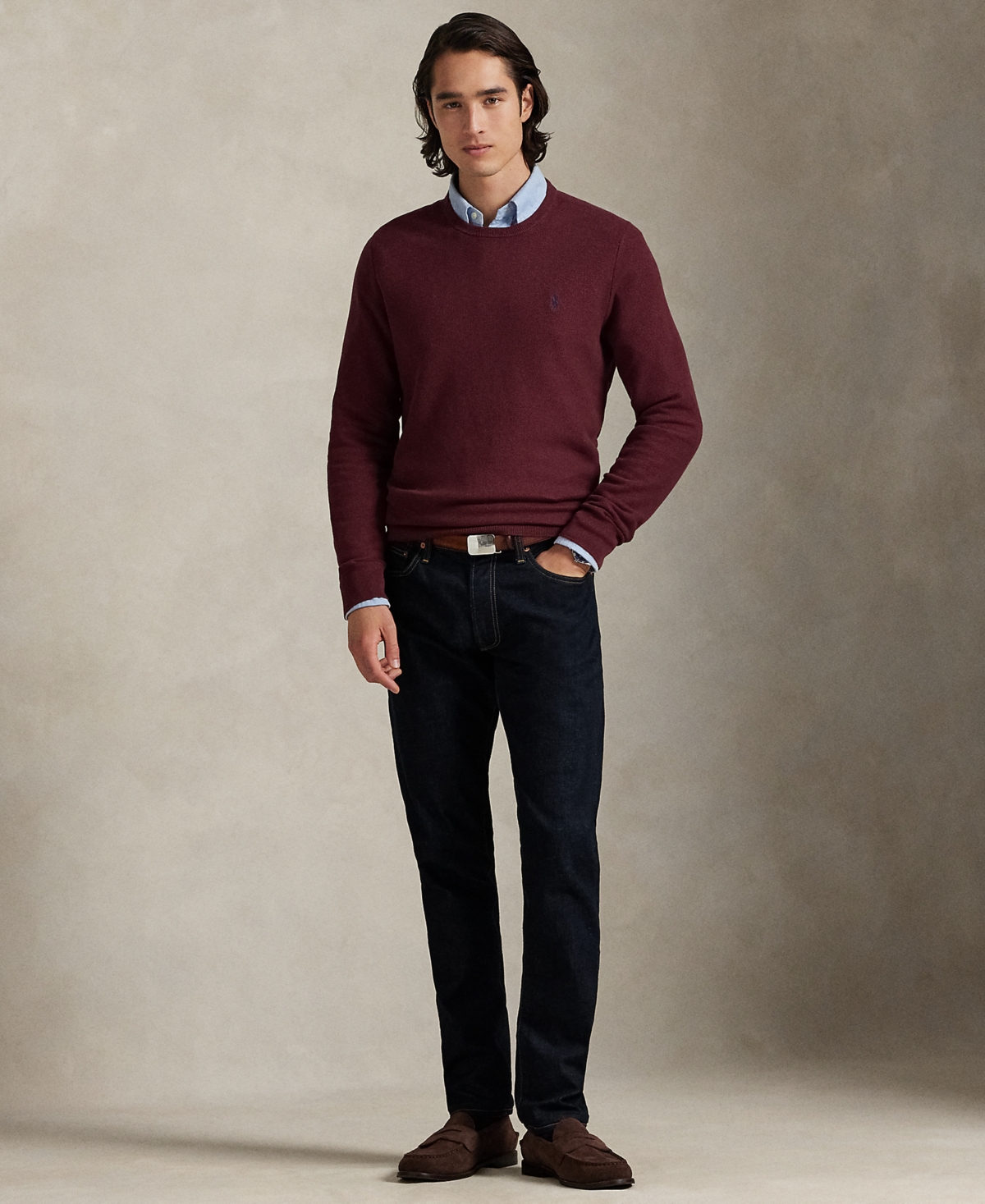 Polo Ralph Lauren Textured Cotton Crewneck Sweater In Brown