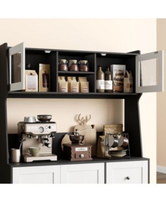 67" Kitchen Pantry Cabinet with Microwave Shelf, 3 Drawers, LED Lights & Countertop Tall Freestanding Storage Hutch for Dining Room.