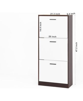 Shoe Storage Cabinet with 3 White Panel Flip Drawers, Freestanding Organizer for Entryway, Narrow Shoe Rack Cabinet (Walnut-3 Drawers)