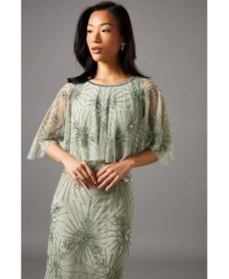 Women's Floral Embellished Cape Midi Dress