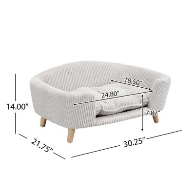 Beige Corduroy Elevated Pet Couch with Wood Legs