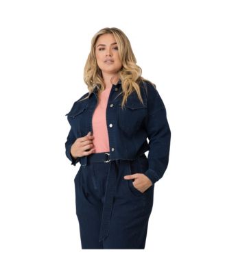 Plus Size Drop Shoulder Cropped Indigo Jean Jacket
