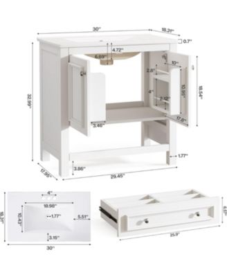 30" Modern Bathroom Vanity with Sink, Bathroom Sink Cabinet with 2 Doors and 1 Drawer, Solid Wooden Frame, White