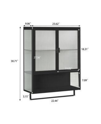 24" Wall Cabinet with Glass Doors, Open Shelf and Towel Rack for Multiple Rooms