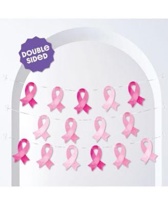Pink Ribbon Garland Banner, 30 Feet of Cord, 15 Double-Sided Pink Ribbon Pieces