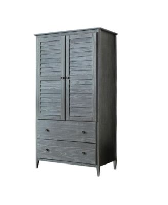 Farmhouse Louvered Armoire in Distressed Driftwood Finish, Solid Pine Wood