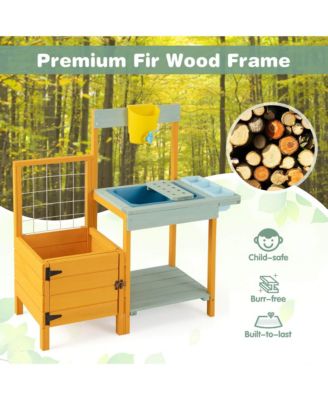 Wooden Potting Bench for Kids w/ See-Through Window Planter Box Garden Trellis