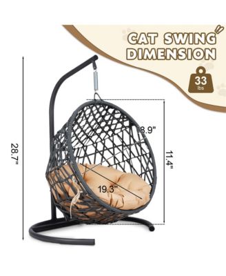 Rattan Cat Egg Chair with Stand and Cushion in Yellow