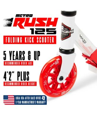 Folding Kick Scooter with Lights - Rush 125 - White Red