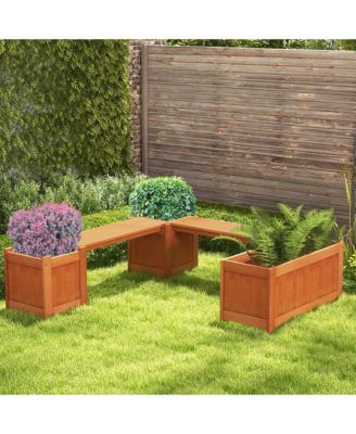 Wood Wooden Planter Box w/ Seat 2-in-1 Raised Garden Bed & Bench Outdoor