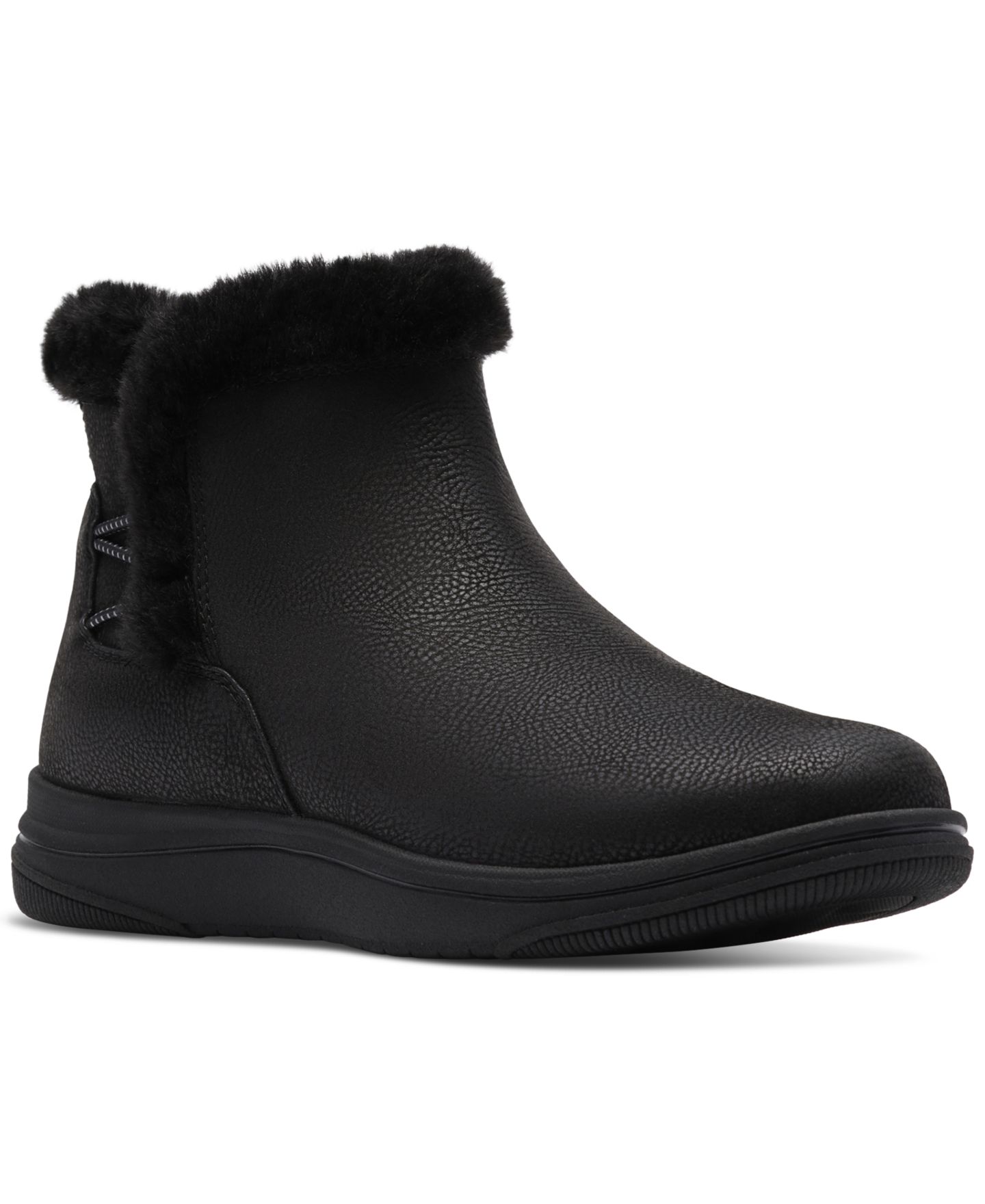 Женские ботинки Clarks Breeze Faux Fur Round Toe Booties, цвет: Чёрный — фото 1