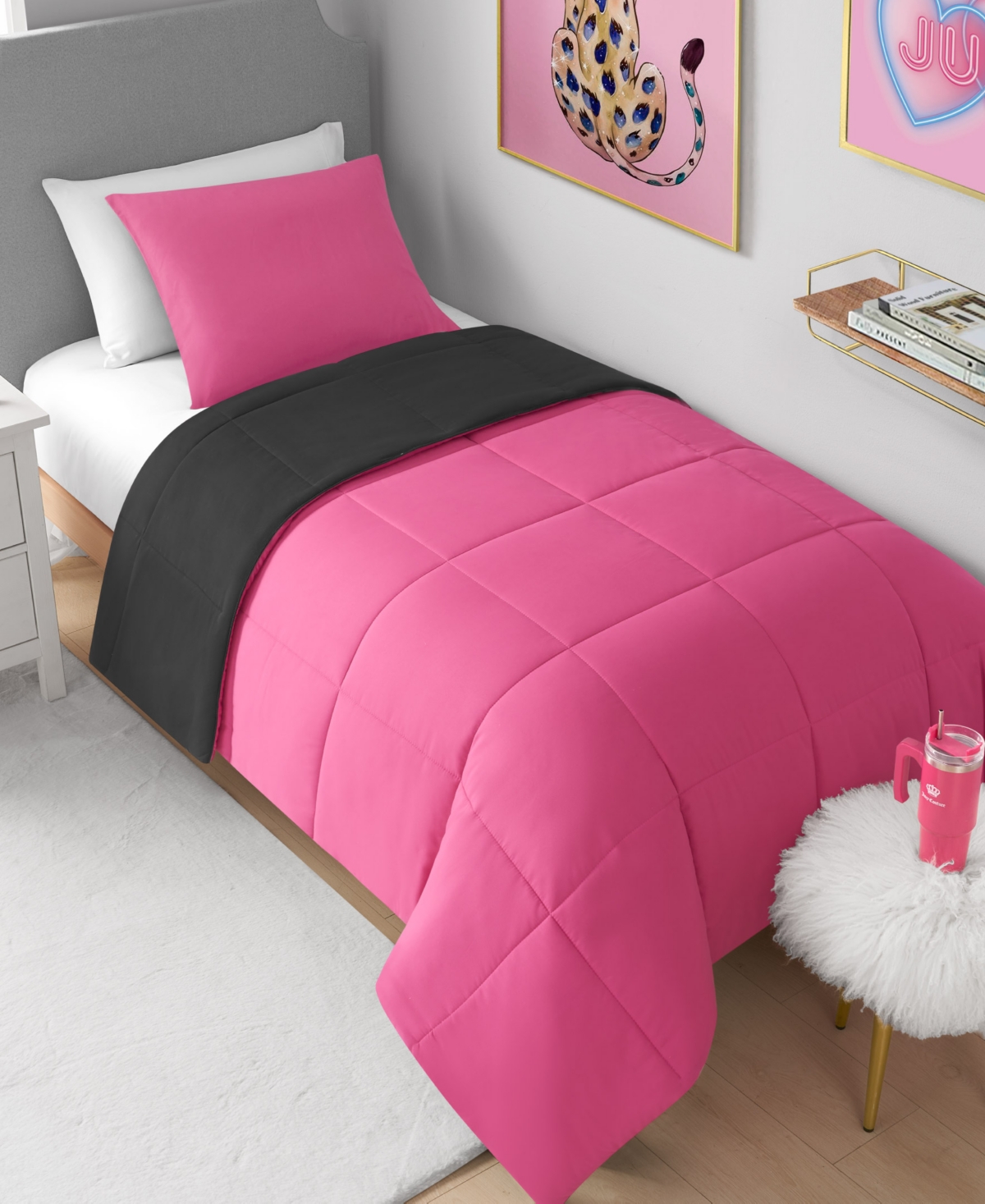 Juicy Couture Box Stitch Reversible 3-pc. Comforter Set, King In Black