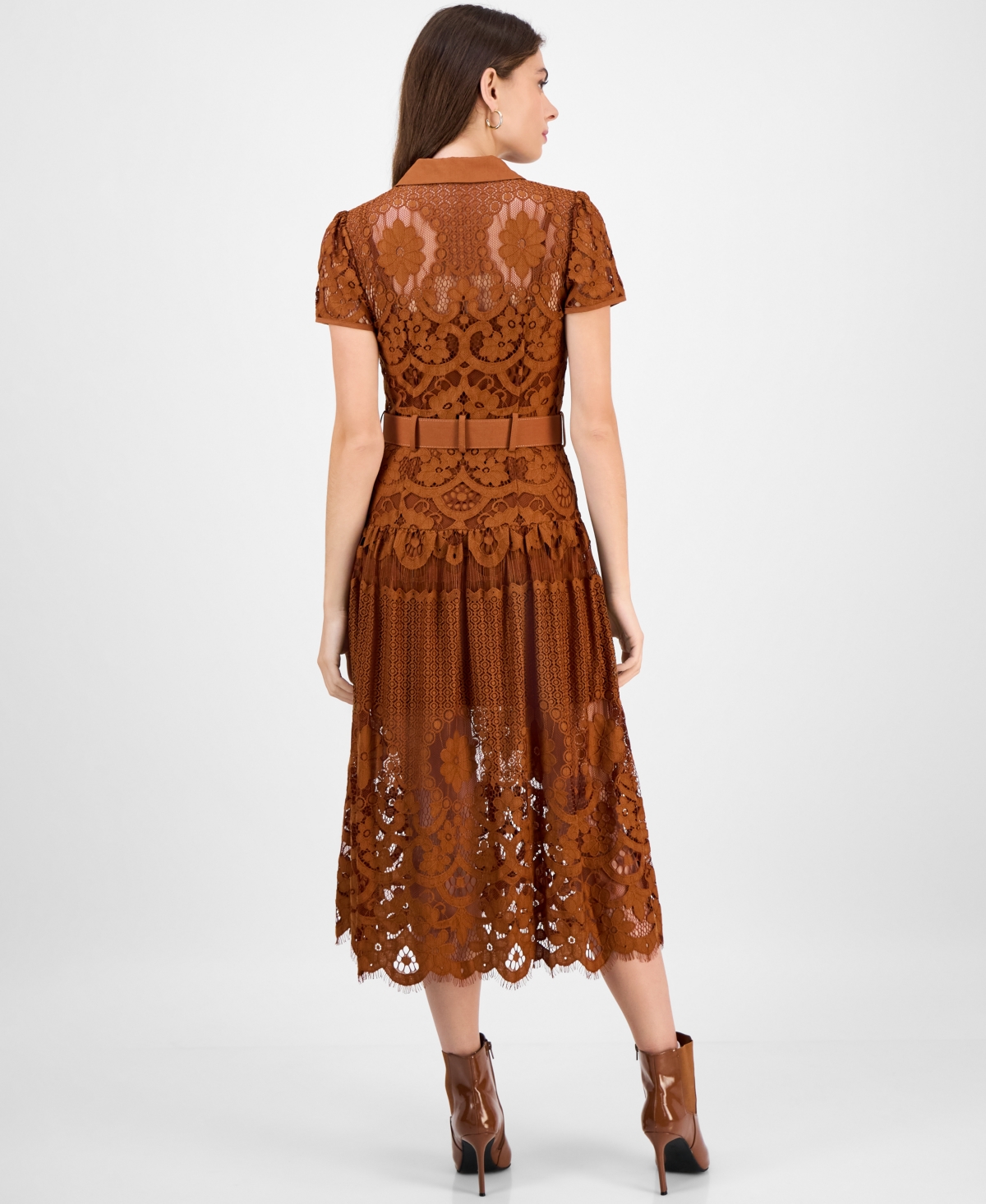 Rachel Rachel Roy Women's Jolene Collared Lace Midi Dress In Brown